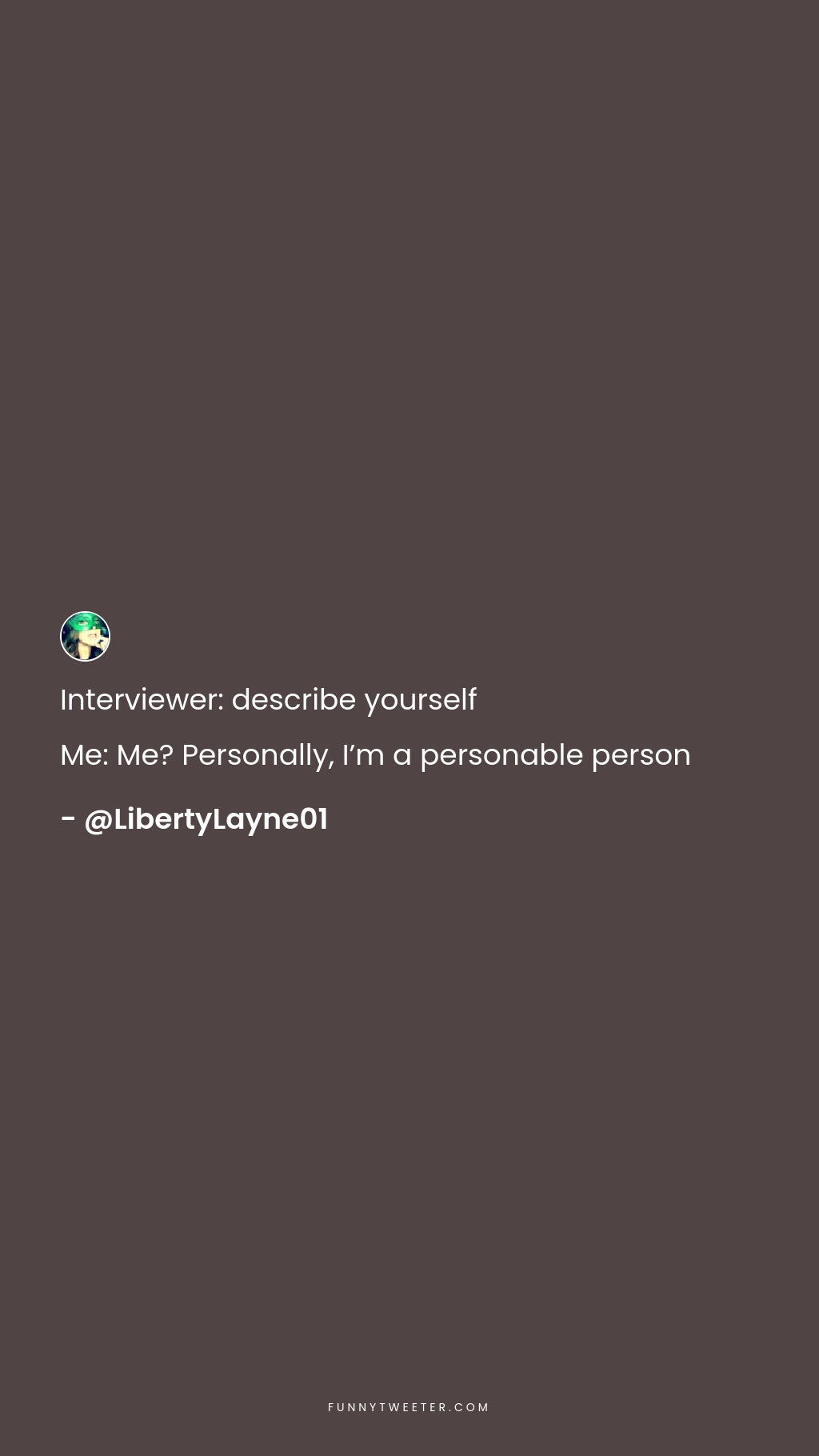 Interviewer: describe yourself Me: Me? Personally, I'm a personable person  - Funny Tweeter